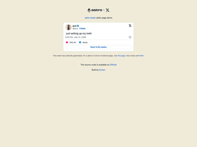 screenshot of Astro Tweet