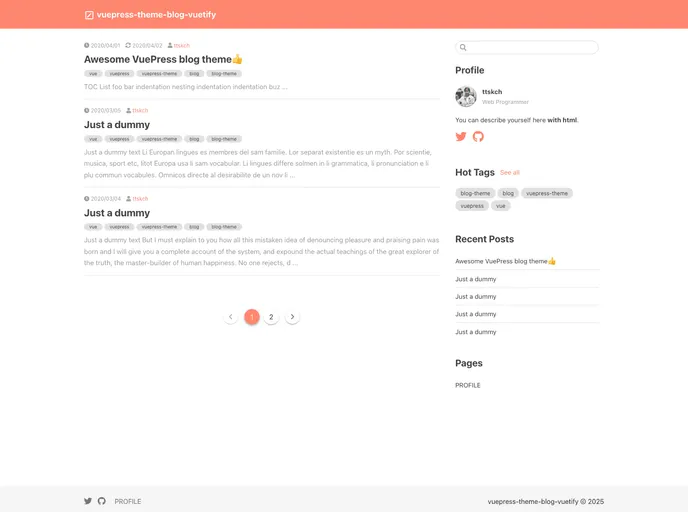 screenshot of Vuepress Theme Blog Vuetify
