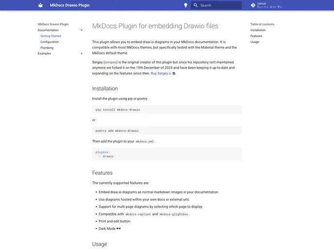 screenshot of Mkdocs Drawio