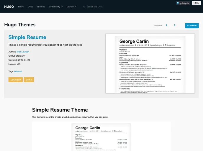 screenshot of Simple Resume
