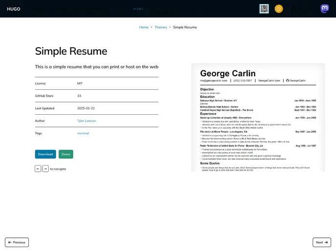 screenshot of Simple Resume