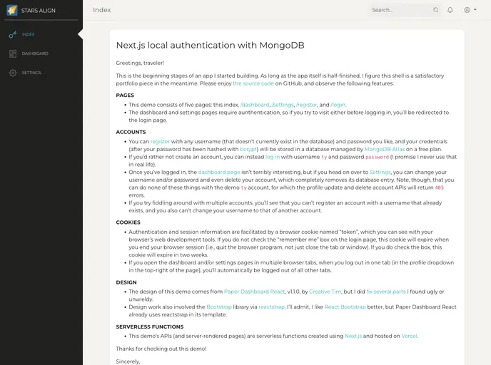 screenshot of Nextjs Local Authentication