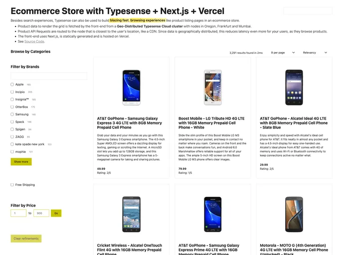 screenshot of Showcase Nextjs Typesense Ecommerce Store