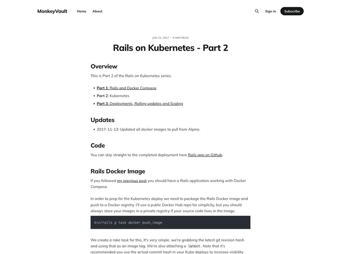 screenshot of Rails On Kubernetes
