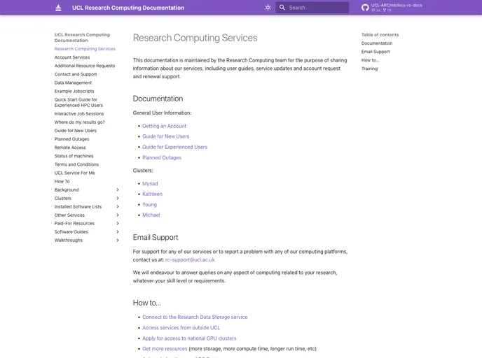 screenshot of Mkdocs Rc Docs
