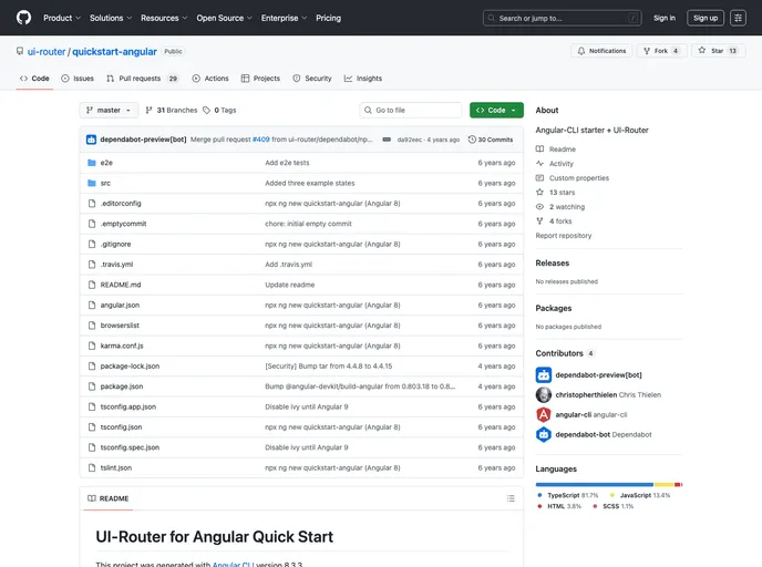 screenshot of Quickstart Ng2
