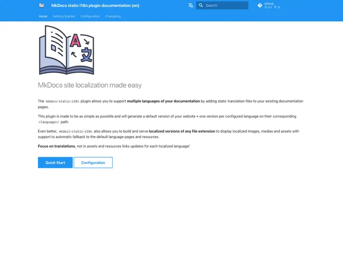 screenshot of Mkdocs Static I18n