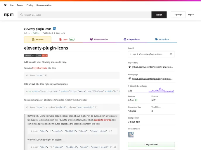 screenshot of Eleventy Plugin Icons