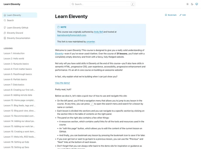 screenshot of Learn Eleventy