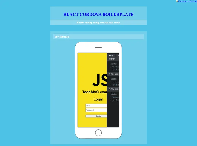 screenshot of React Cordova Boilerplate