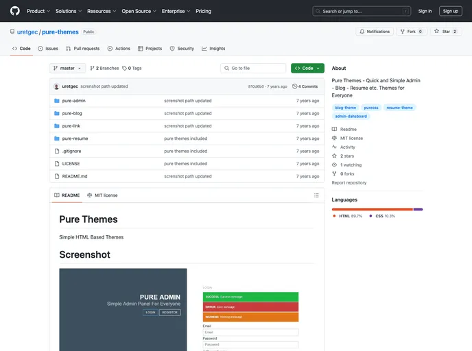 screenshot of Pure Admin