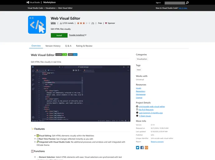 screenshot of Vscode Web Visual Editor