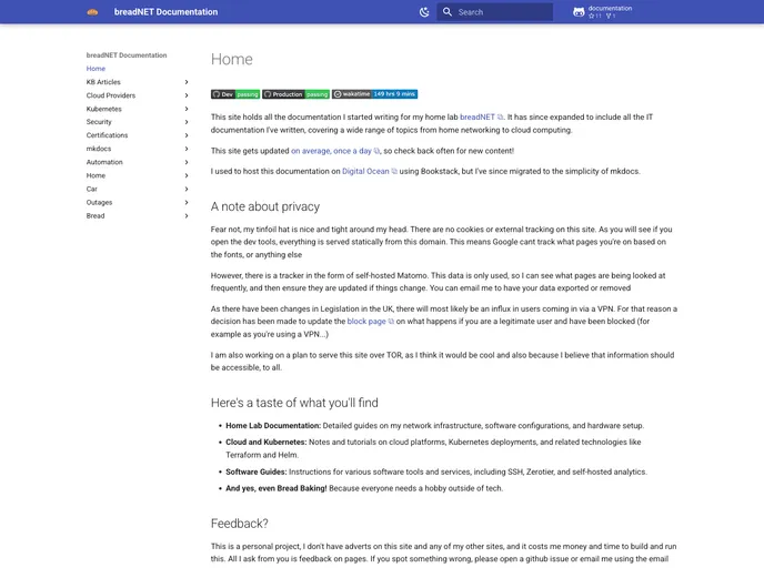 screenshot of Documentation.breadnet.co.uk