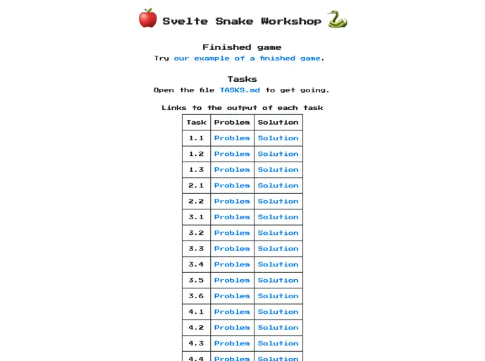 screenshot of Svelte Snake Workshop