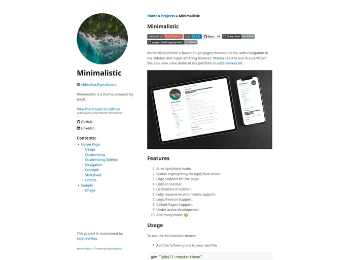 screenshot of Jekyll Theme Minimalistic
