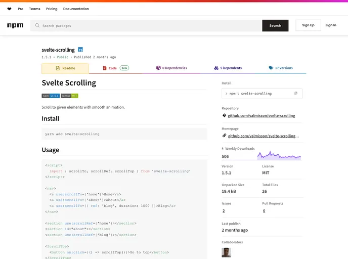 screenshot of Svelte Scrolling