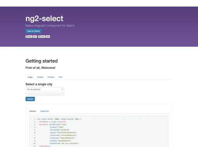 screenshot of Ng2 Select