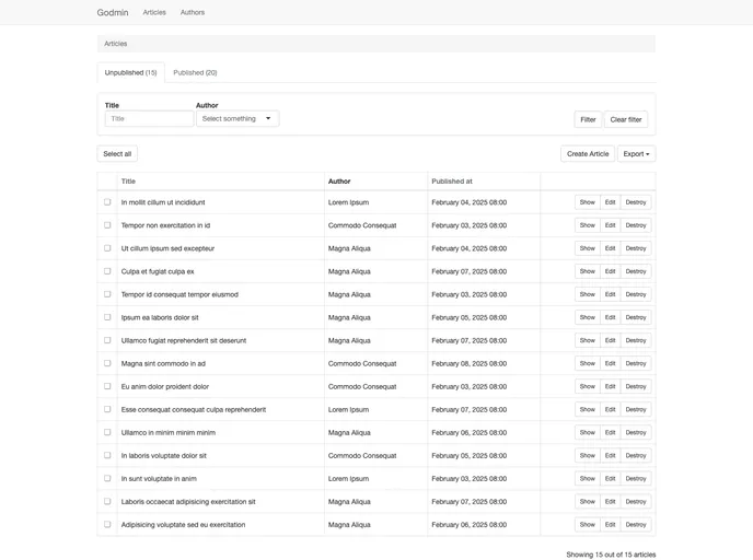 screenshot of Godmin