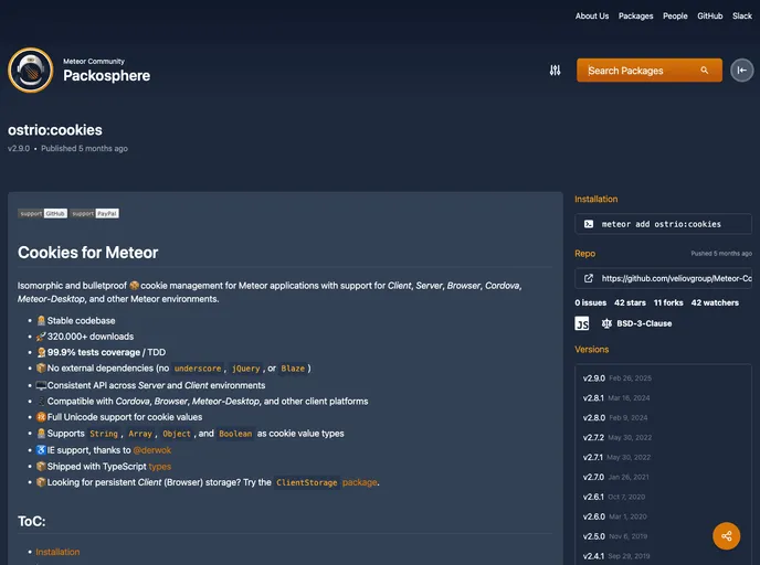 screenshot of Meteor Cookies