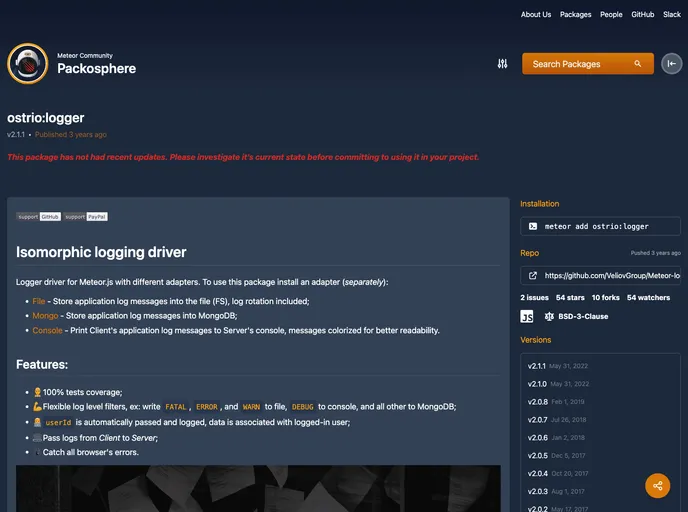screenshot of Meteor Logger