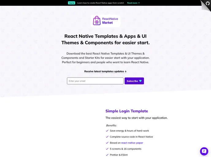 screenshot of React Native Dark Login Template