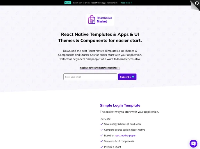 screenshot of React Native Market