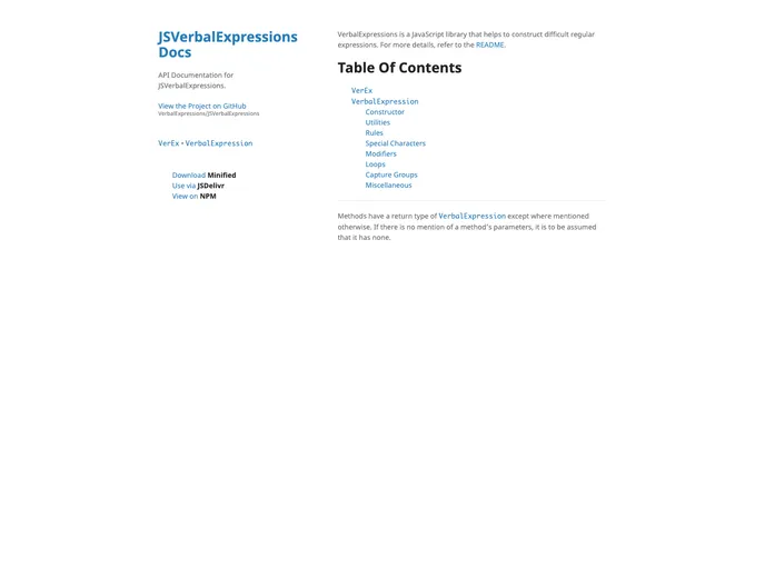 screenshot of JSVerbalExpressions