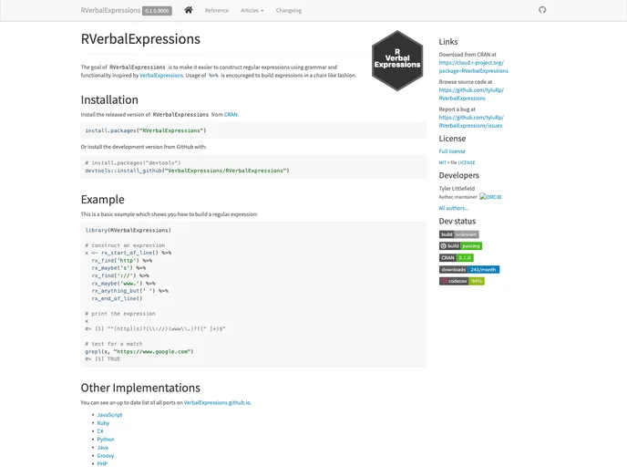 screenshot of RVerbalExpressions