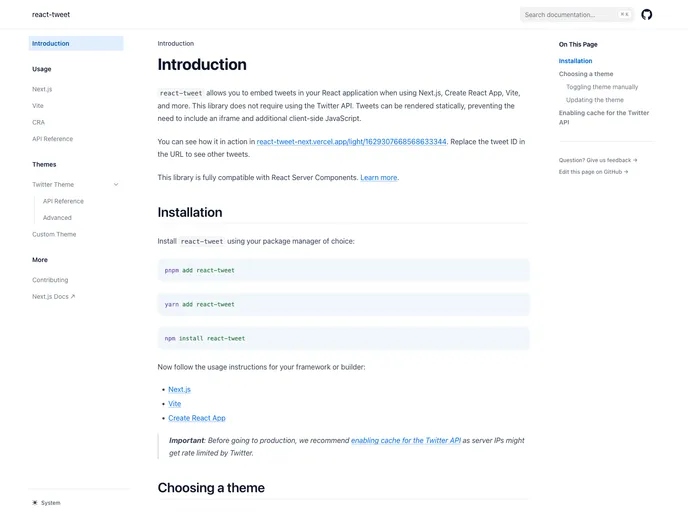 screenshot of React Tweet
