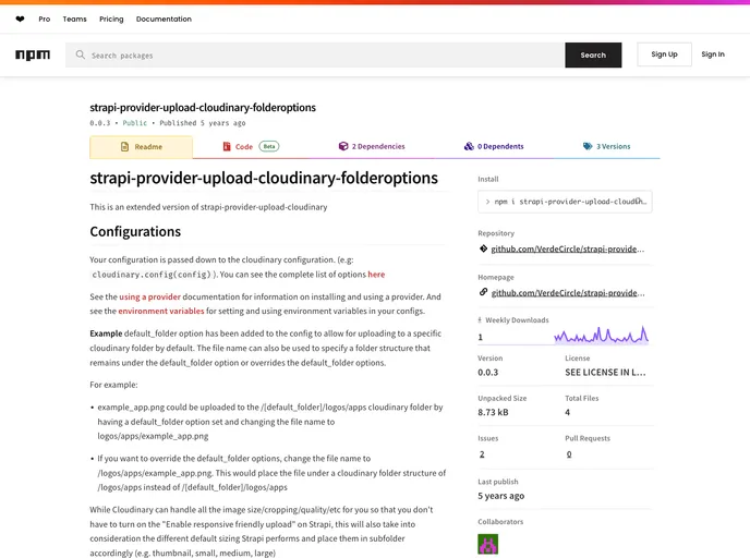 screenshot of Strapi Provider Upload Cloudinary Folderoptions