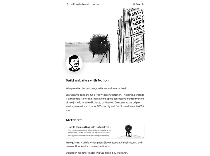screenshot of Minimal Notion Blog