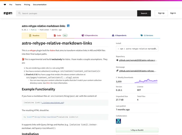 screenshot of Astro Rehype Relative Markdown Links