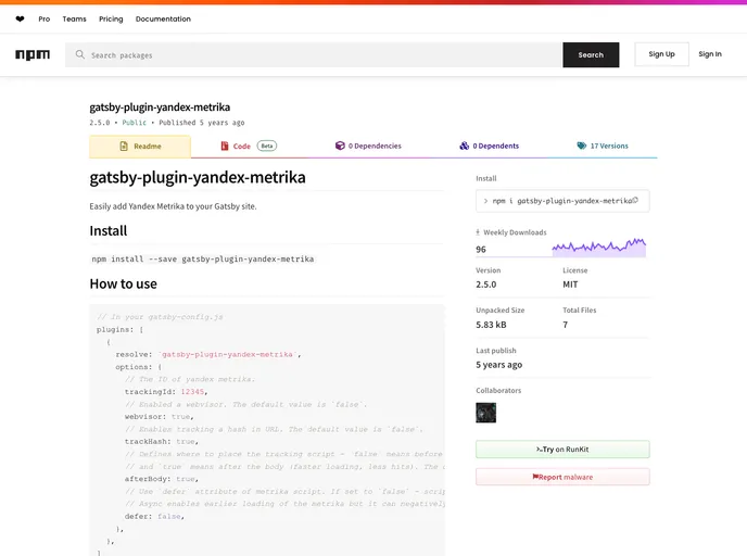 screenshot of Gatsby Plugin Yandex Metrika