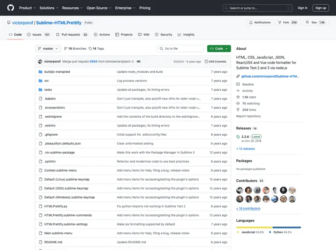 screenshot of Sublime HTMLPrettify