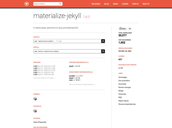 screenshot of Materialize Jekyll