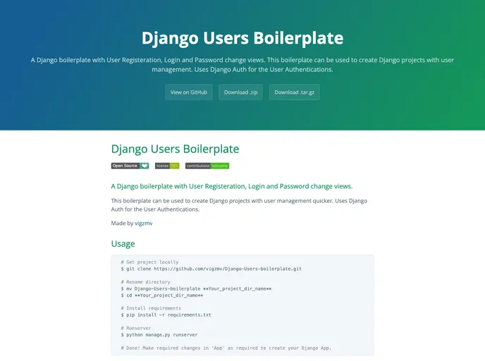 screenshot of Django Users Boilerplate