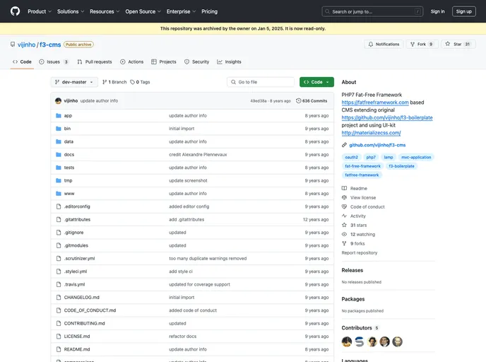 screenshot of F3 Cms