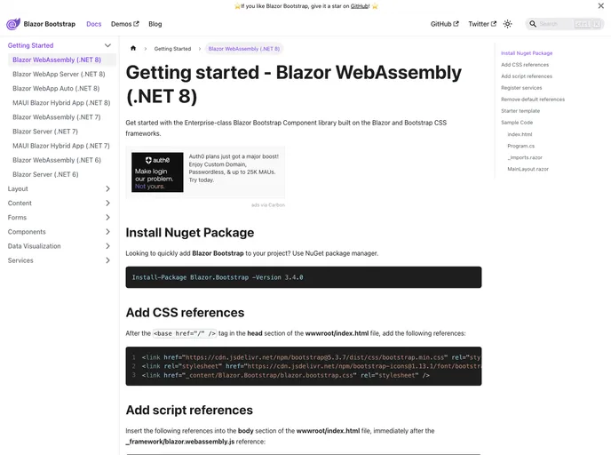 screenshot of Blazorbootstrap Starter Templates