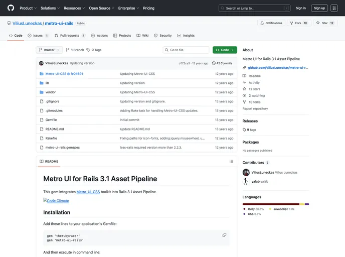 screenshot of Metro UI Rails