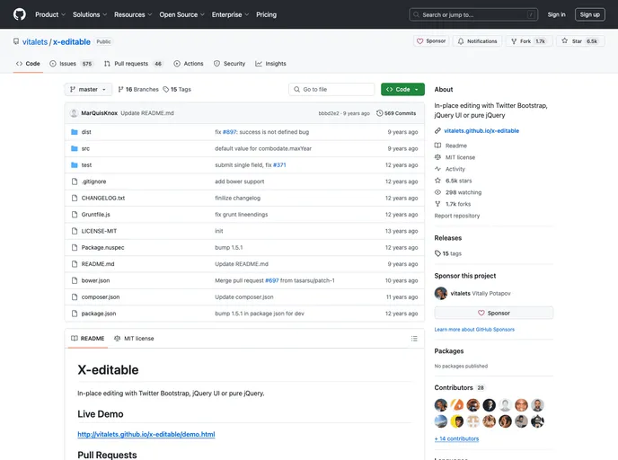 screenshot of Bootstrap Editable