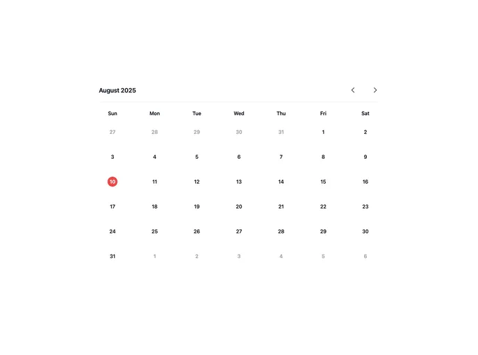 screenshot of Tailwind Calendar