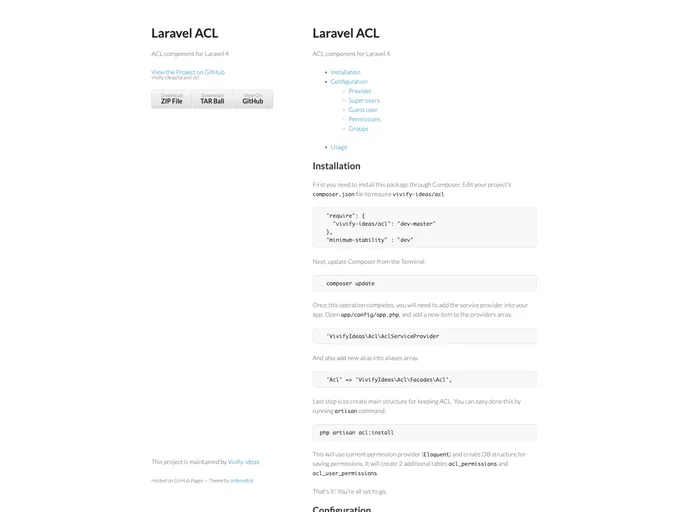 screenshot of Laravel Acl