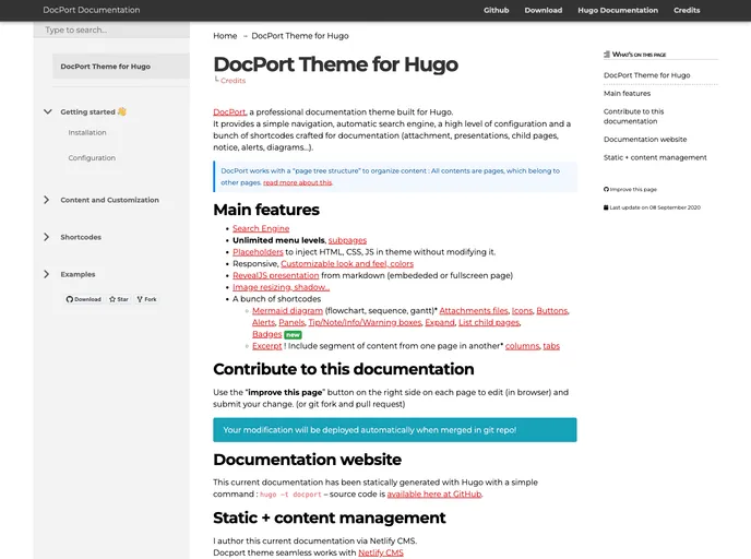 screenshot of Hugo Theme Docport