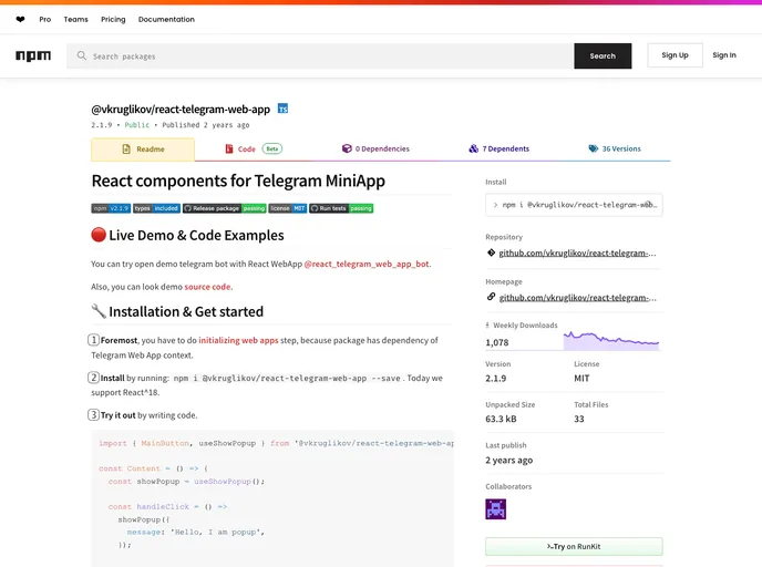 React Telegram Web App