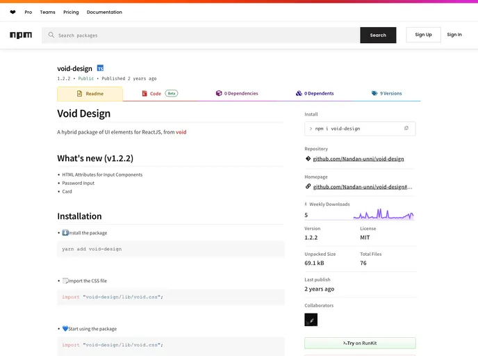 screenshot of Void Design