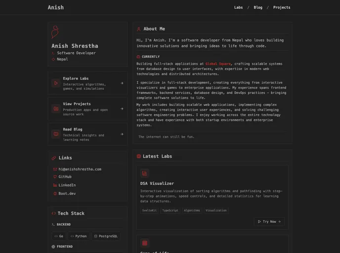 screenshot of Anishshrestha.com