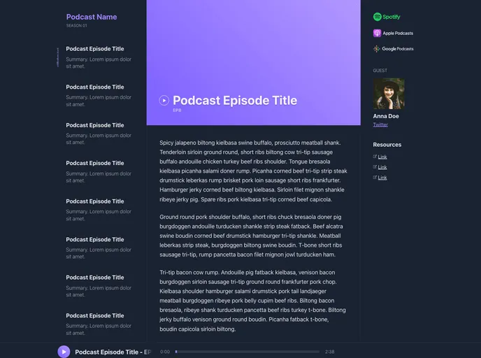 screenshot of Gatsby Theme Simplecast