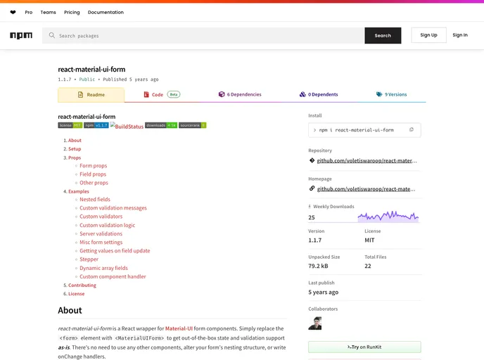 screenshot of React Material UI Form