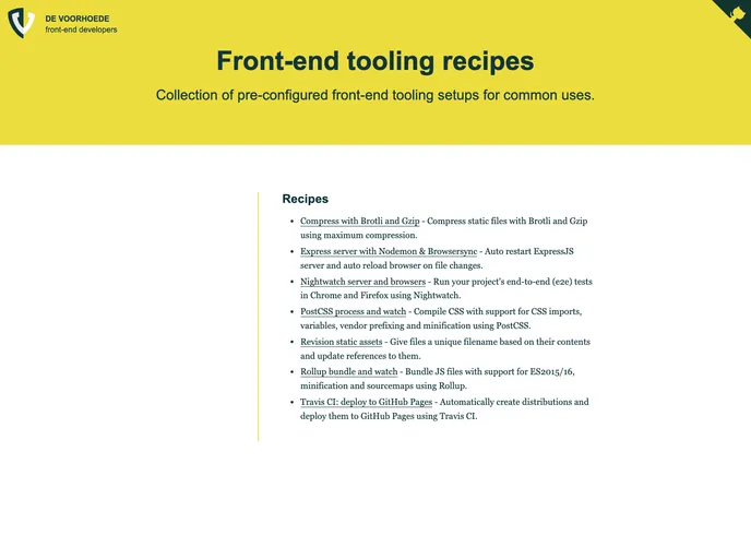 screenshot of Front End Tooling Recipes