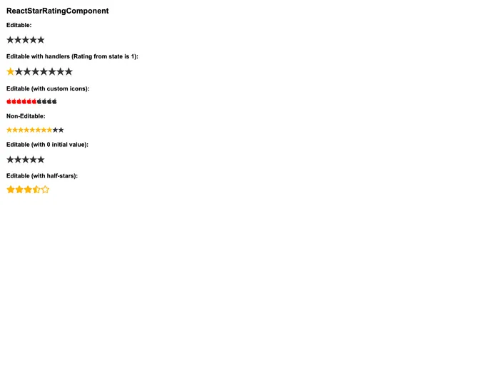 screenshot of React Star Rating Component